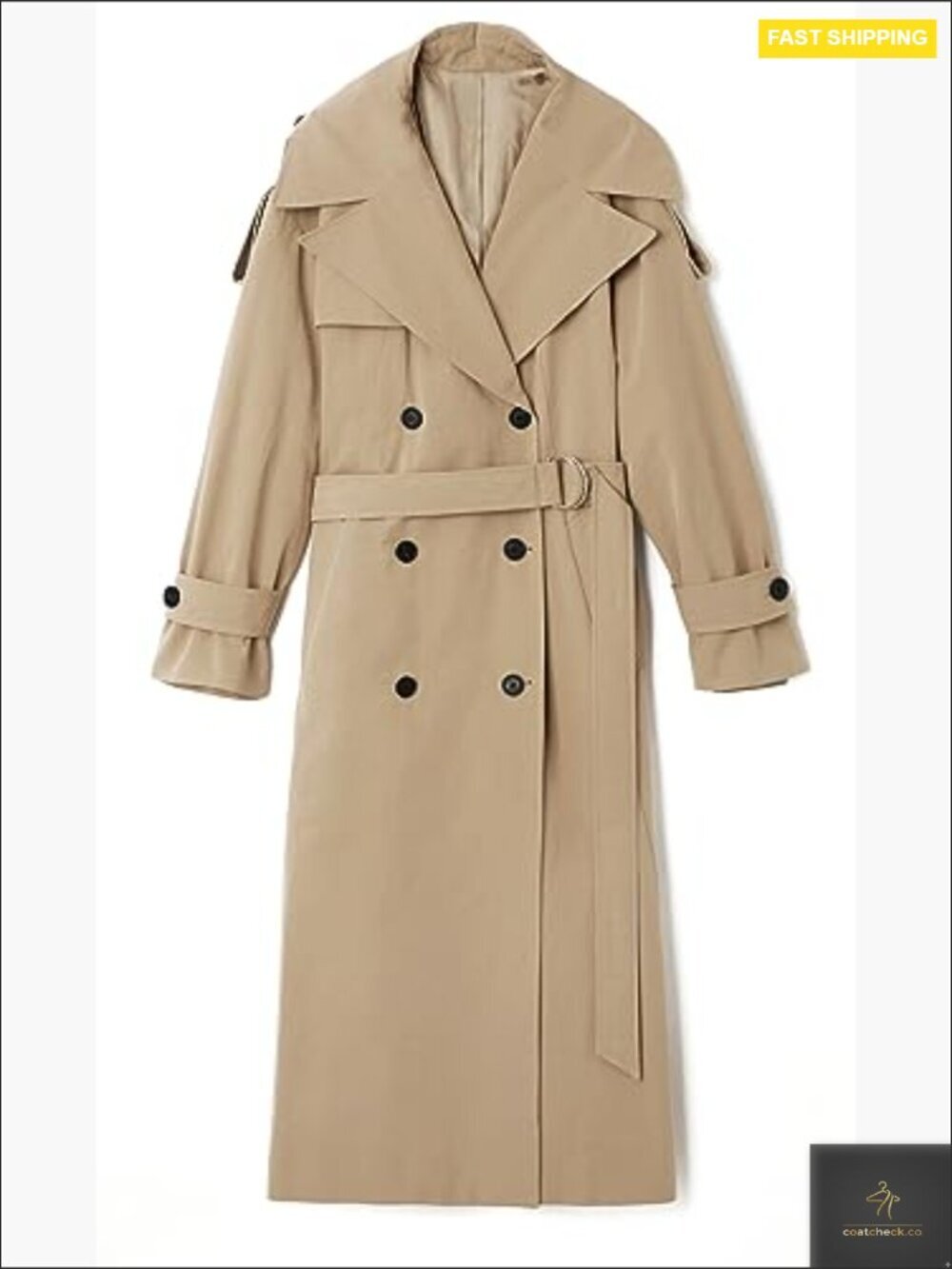 Oversized Long Trench Coat Double Breasted Windproof Overcoat with Belt - Picture 4 of 7